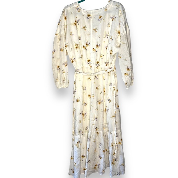 H&M Floral Cotton Midi Dress Medium Cream Wildflower Meadow Wrap Tiered Boho - Picture 9 of 9